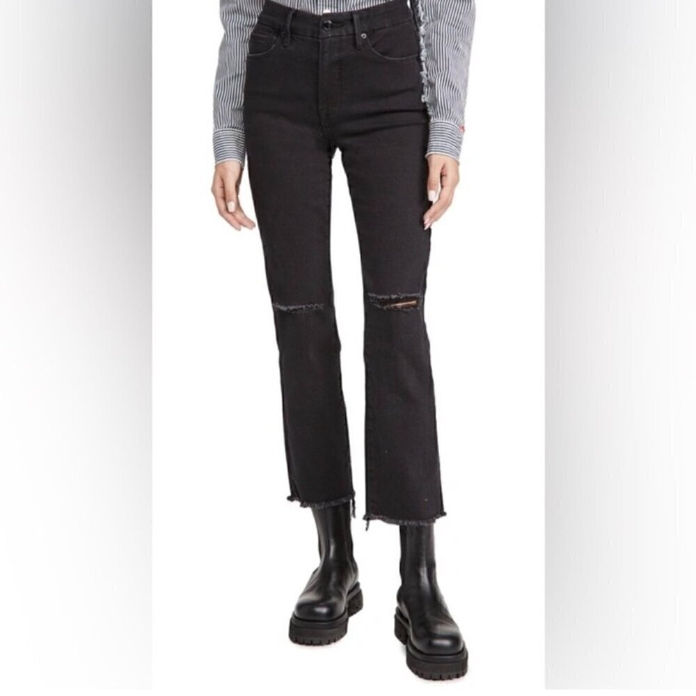 NWT Good American Black Good Legs Straight Fray Hem Jeans - Size: 4